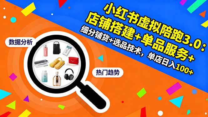 小红书虚拟陪跑3.0:店铺搭建+单品服务+细分铺货+选品技术,单店日入100+-禾风丰