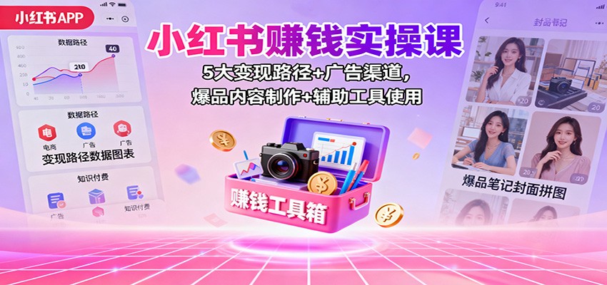 小红书赚钱实操课:5大变现路径+广告渠道,爆品内容制作+辅助工具使用-禾风丰