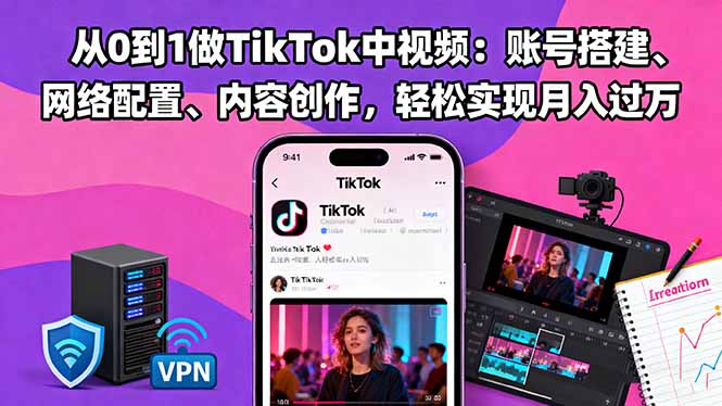 从0到1做TikTok中视频:账号搭建、网络配置、内容创作,轻松实现月入过万-禾风丰