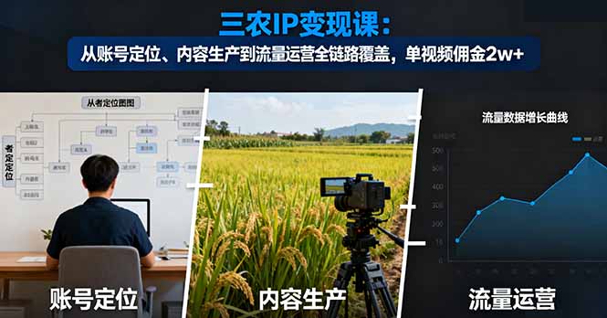 三农IP变现课:从账号定位、内容生产到流量运营全链路覆盖,单视频佣金2w+-禾风丰