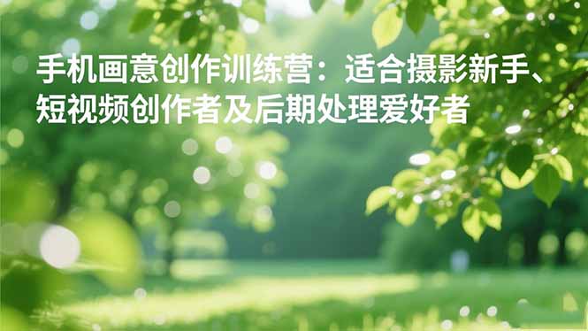 手机摄影之画意创作训练营:适合摄影新手、短视频创作者及后期处理爱好者-禾风丰