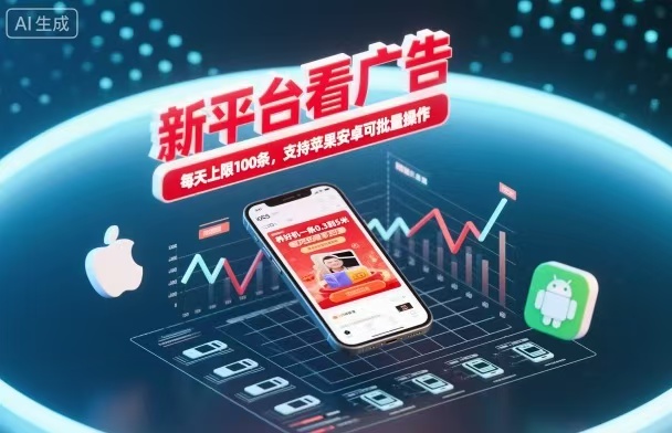 新台看广告，养好机一条5毛到5块，单机日入30到100，支持苹果安卓，可批量操作。-禾风丰