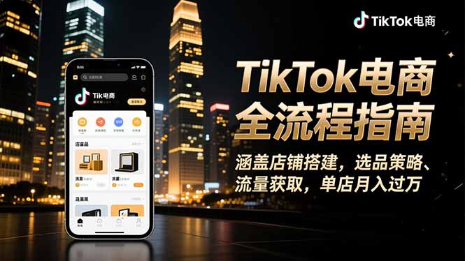 TikTok电商全流程指南,涵盖店铺搭建、选品策略、流量获取,单店月入过万-禾风丰
