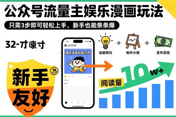 公众号流量主娱乐漫画玩法,只需3步即可轻松上手,新手也能条条爆-禾风丰