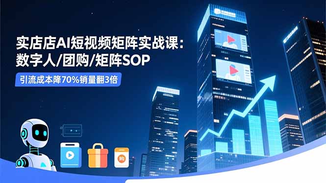 实体店AI短视频矩阵实战课:数字人/团购/矩阵SOP,引流成本降70%销量翻3倍-禾风丰